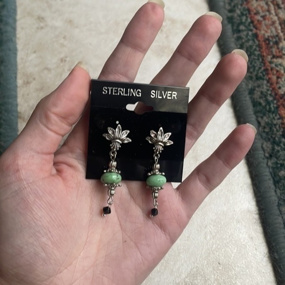 🌹 African turquoise gemstone sterling silver earrings - Picture 3 of 14